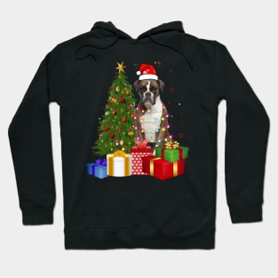 Boxer Christmas Tree Santa Hat Funny Xmas Gift Dog T-Shirt Hoodie